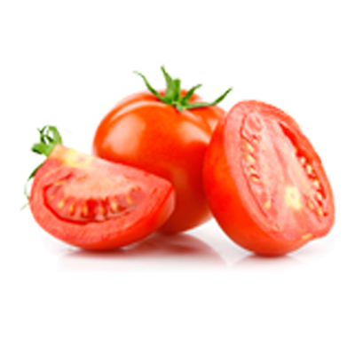 Tomate entière et tomate coupée